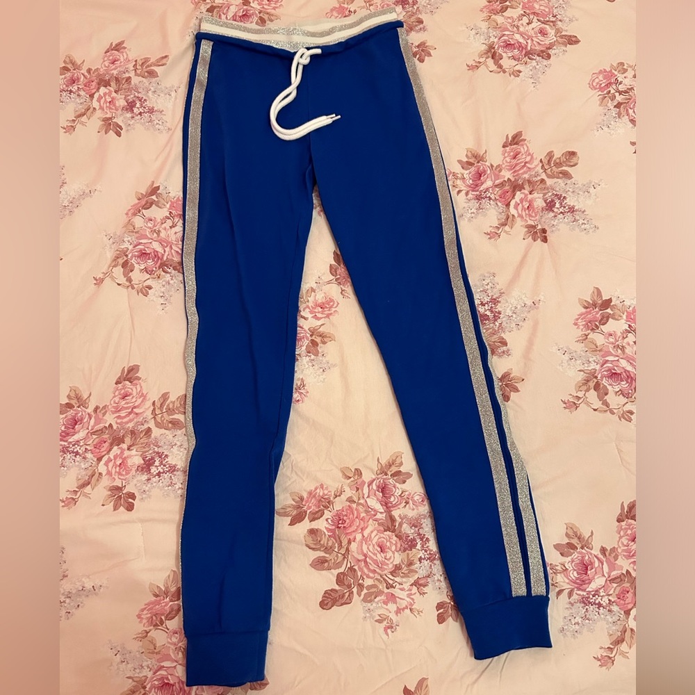 NEW Material Girl Blue Joggers glitter XXS XS sweatpants pants silver white